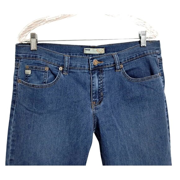 Y2K Roxy Low Rise Stretch Flare Jeans Double Fabric Heart + Heart Button Sz13 Ea - Picture 6 of 8